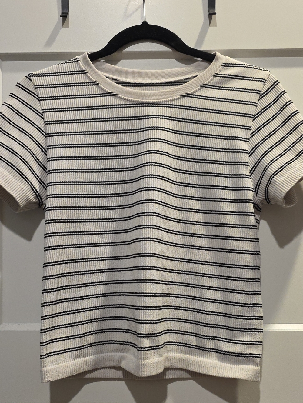 Hippie Rose White Ribbed Crop Top with Black Stripes